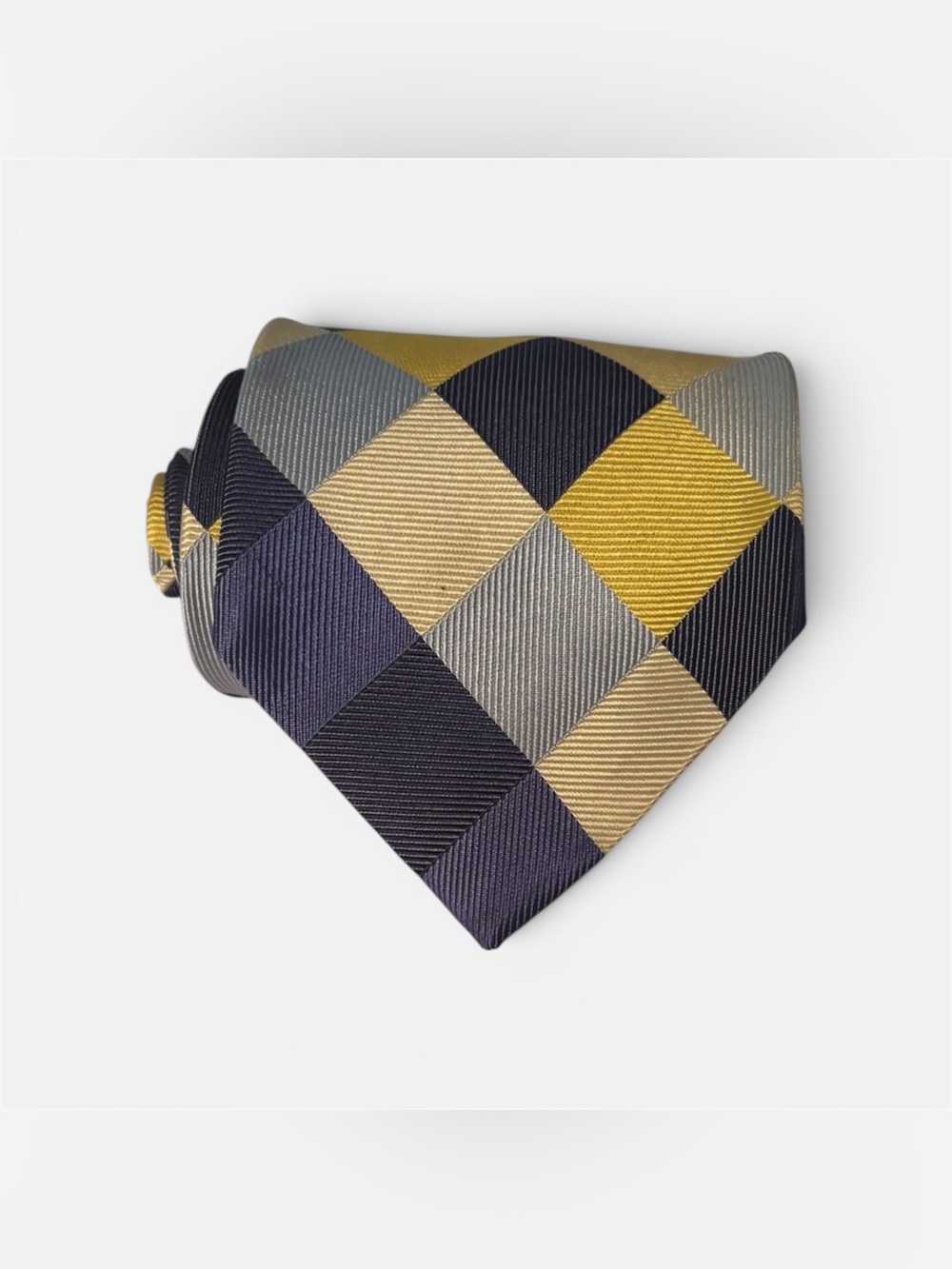 Brooks Brothers Makers Silk Tie Blue Yellow Argyle Diamond Geometric Patchwork